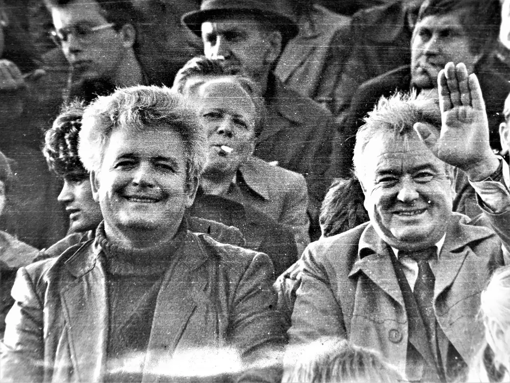 Виктор Юшкевич и летчик-космонавт Георгий Гречко. Могилев, начало 1990-х годов.