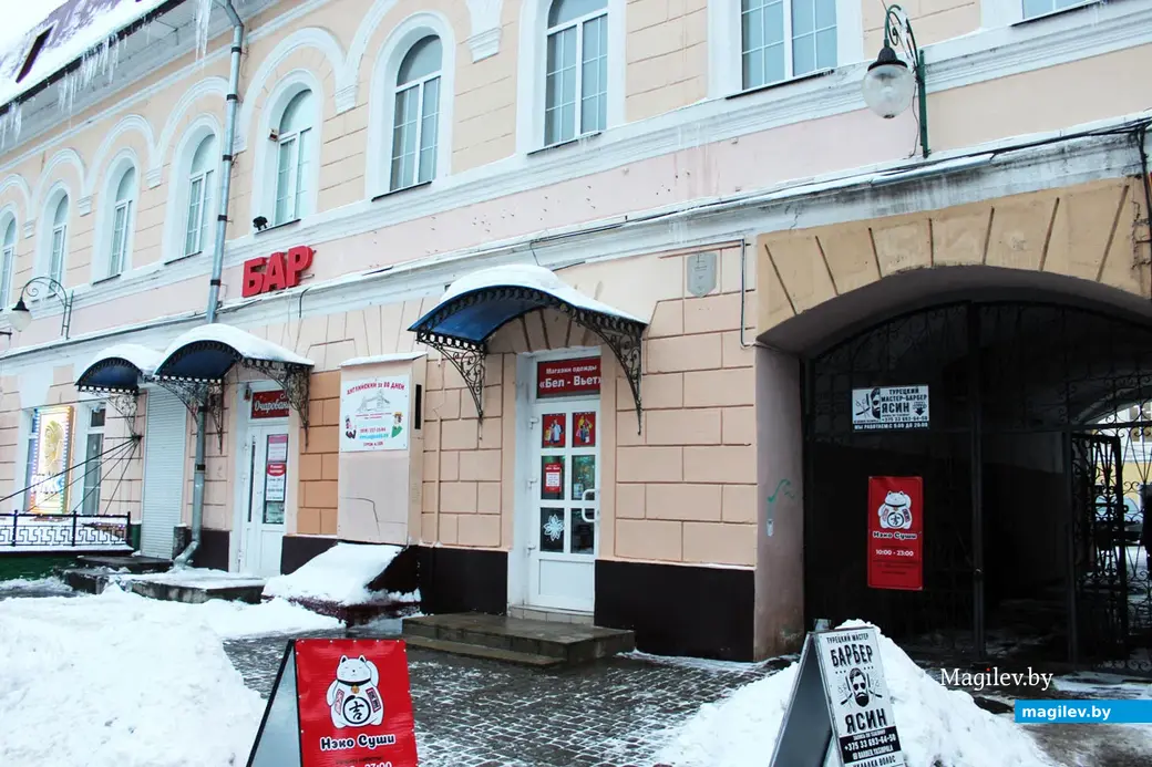 Дом №29 по улице Ленинской в Могилеве. Арочный вход с улицы во двор дома. Могилев, декабрь 2022 год.