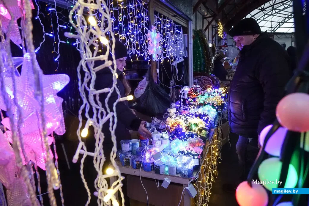30.12.2018. Предновогодний ажиотаж на центральном рынке. Елочные гирлянды и украшения