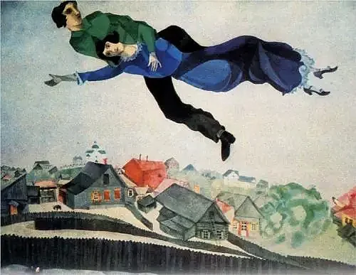 Самая знаменитая картина Шагала «Над городом», 1918 год. И посвящена она, разумеется, Белле