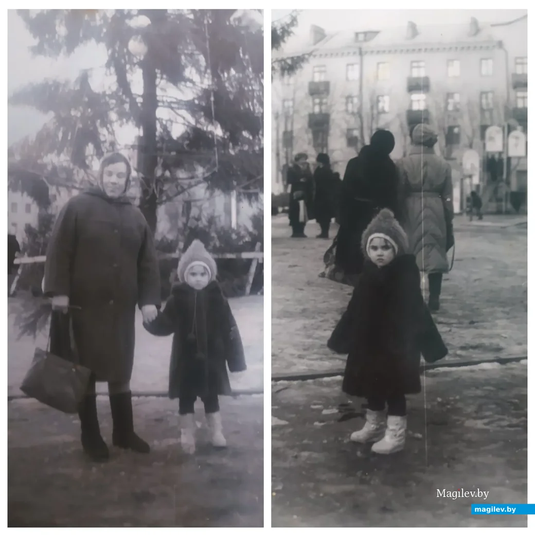 1992 год. Площадь Ленина в Бобруйске. Маленькая Диана с бабушкой на елке.