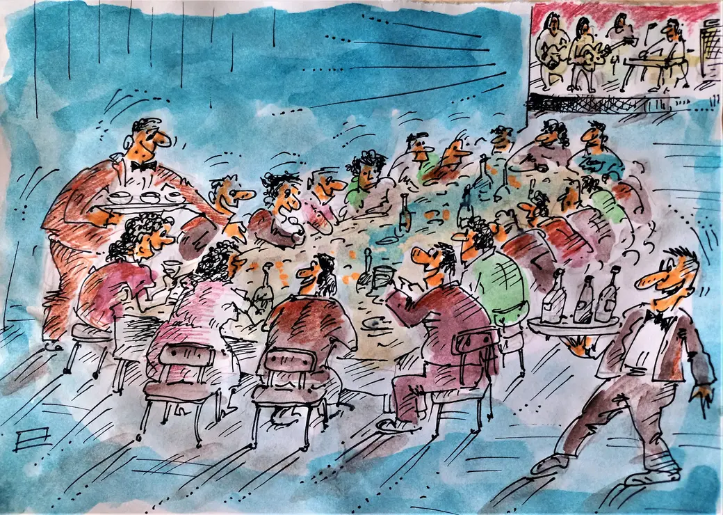 Свадьба, которую не забыть никогда. Могилев, ресторан «Днепр» , 11 февраля 1978 года. Рисунок автора