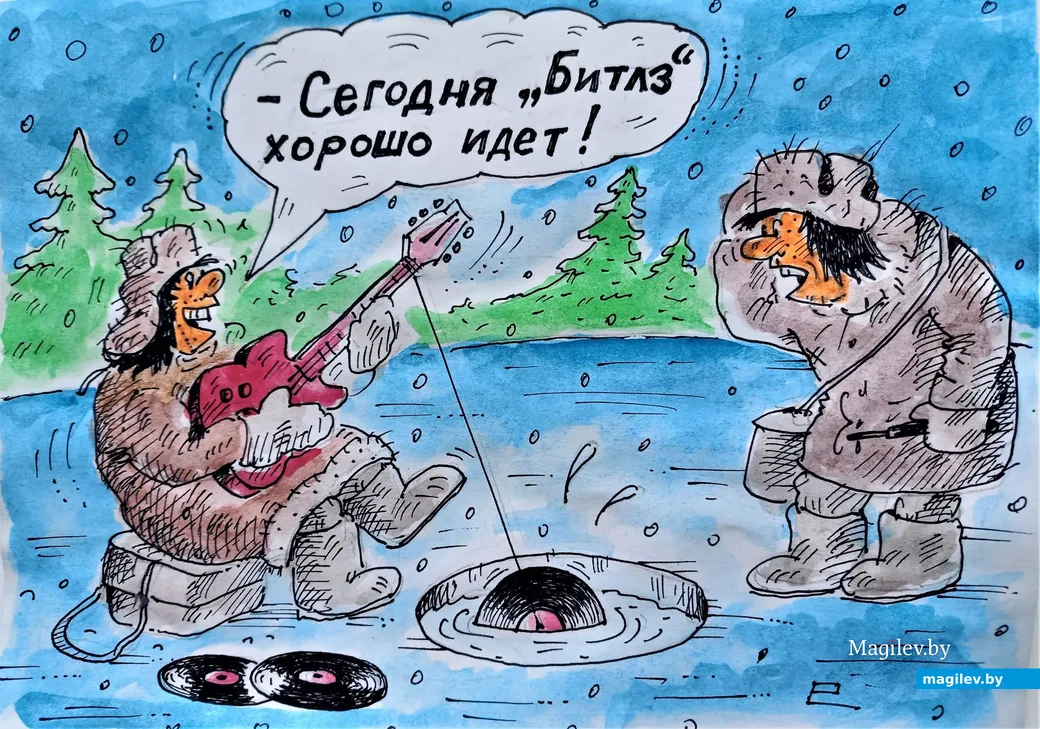 Среди участников ансамбля «Романтики» всегда было немало любителей порыбачить. Рисунок