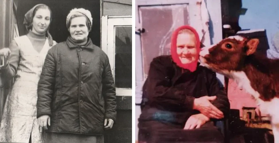 Анна Селезнева (справа) на пороге своего дома в Назаровке. Здесь будущей долгожительнице лет