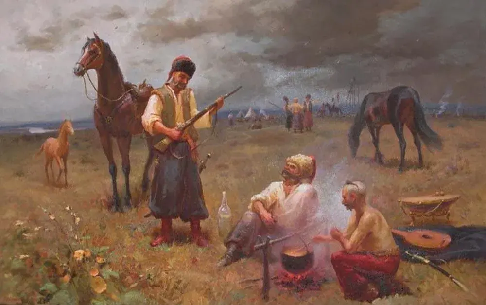 Запарожцы вячэраюць. Ілюстрацыя мае мастацкі характар, pinterest.co