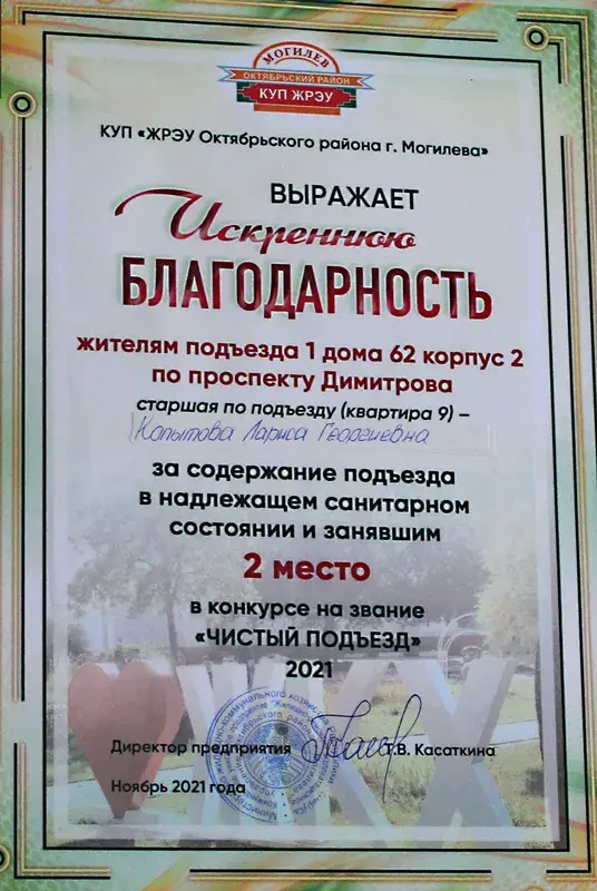 Диплом за победу в районном конкурсе.