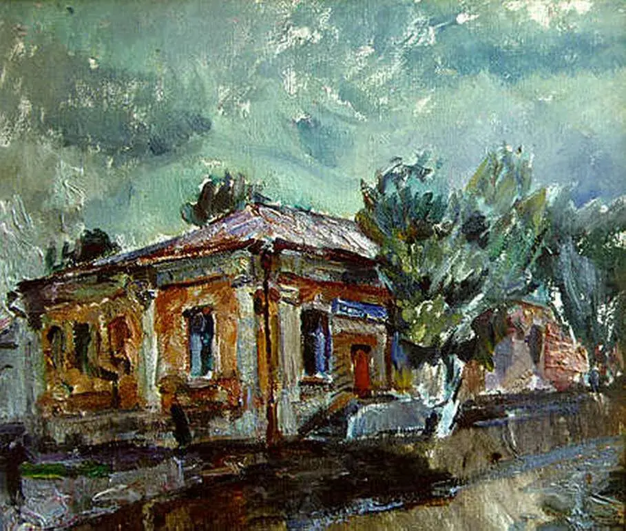 Абрам Рабкин «Аптека Розовского. Дождь. 1981»