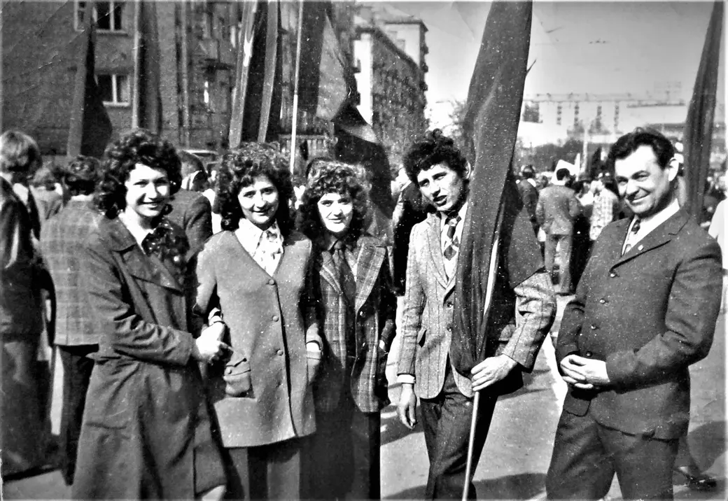 Первомайская колонна ММИ на проспекте Мира. Могилев, 1970-е годы.