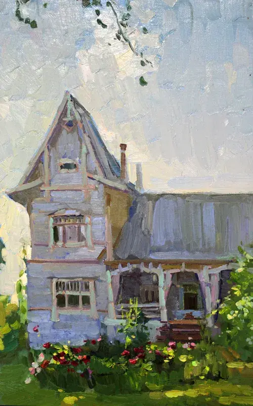 Выставка «Чайка». Музей Витольда Бялыницкого-Бирули. Могилев, апрель 2022 года. Работа Екатерины Пелагеичевой «Дача «Чайка». 2019 год.