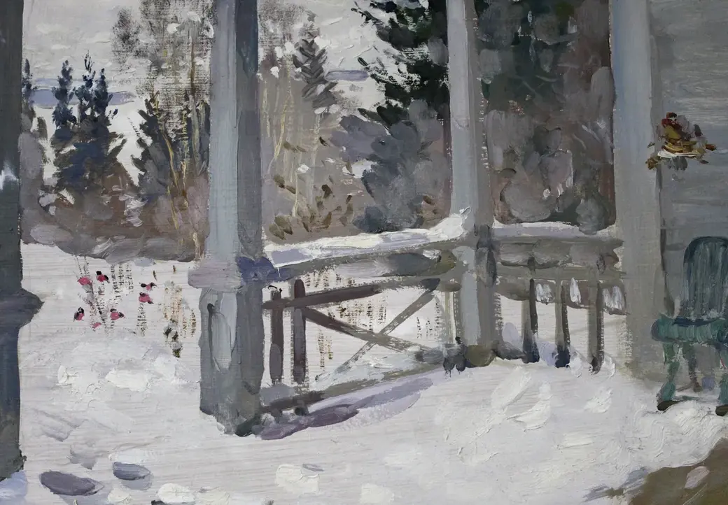 Выставка «Чайка». Музей Витольда Бялыницкого-Бирули. Могилев, апрель 2022 года. Работа Константина Иванова «Терраса зимой, дача «Чайка». 1938 год.