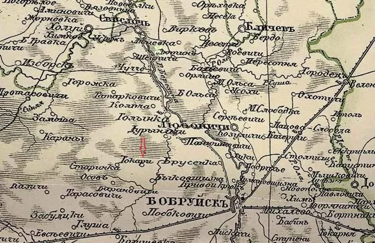Фрагмент карты Минской губернии в атласе Ильина 1871 года. Деревня Токари. Фото с сайта bobruisk.guru