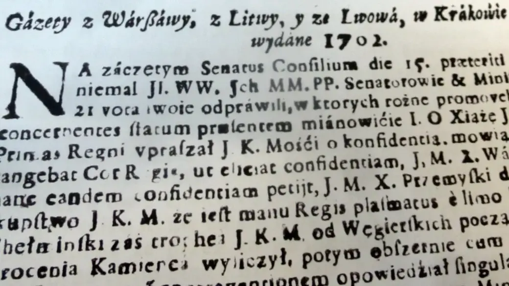 Неперыядычнае выданне. Варшава. 1702 год. Ілюстрацыя з бібліятэкі Мічыганскана тэхналагічнага ўніверсітэта
