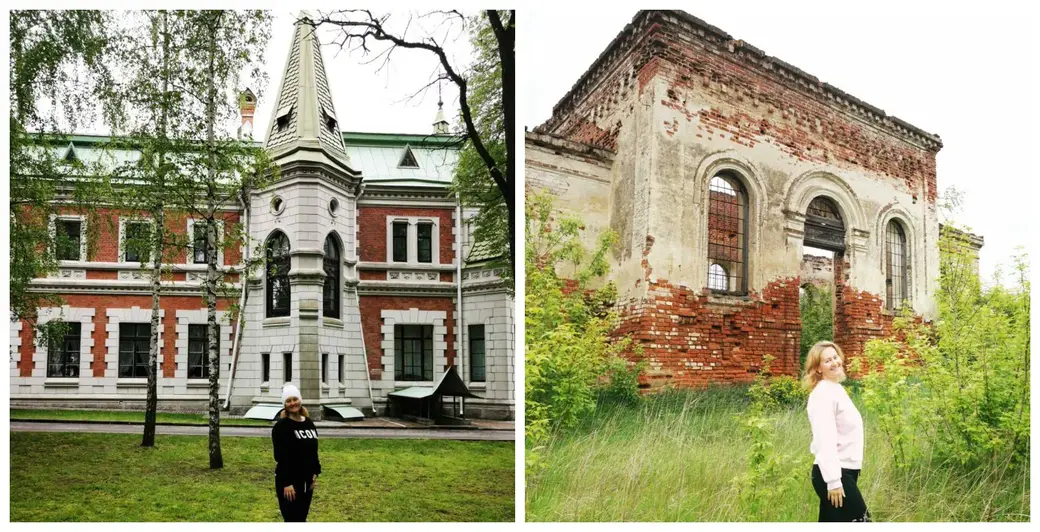 Слева направо: Усадьба Козел-Поклевских в Красном Береге, руины церкви в д. Красная Слабода, примерная дата строительства середина ХIХ века, май 2022 год.