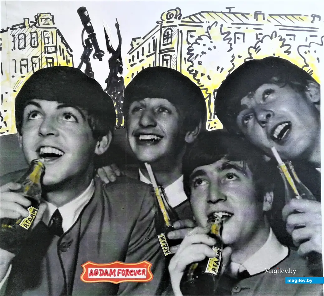 Битлы времен своих первых альбомов на могилевской площади Звезд. Коллаж автора текста.