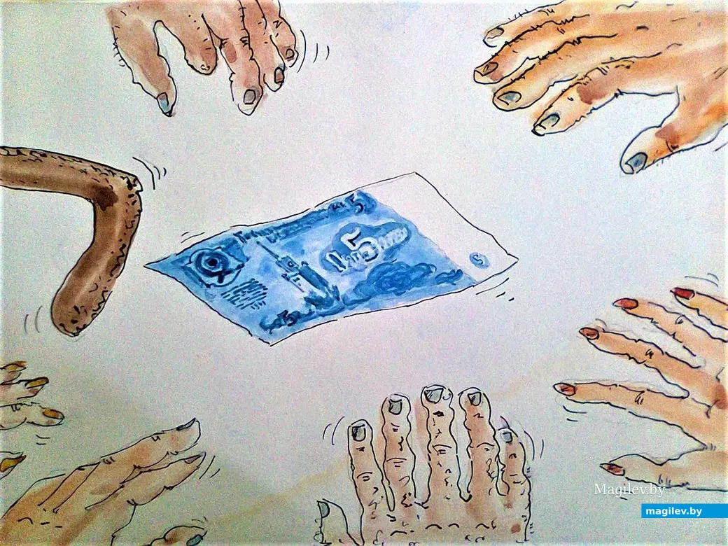 Кто первый дотянется. Рисунок автора. Могилев, конец 1980-х.