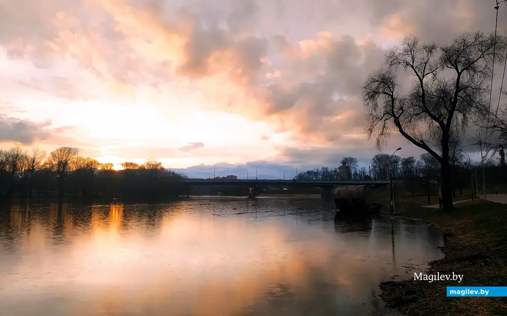 Вид на мост через Днепр. Могилев, 26 марта 2023 года.