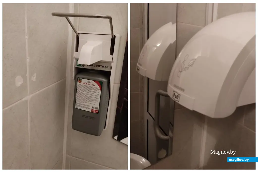 Все необходимое в санузле имеется. И чем руки помыть-продезинфицировать, и где их высушить. Кафе «Олимпиец». Могилев, 6.04.2023 г.