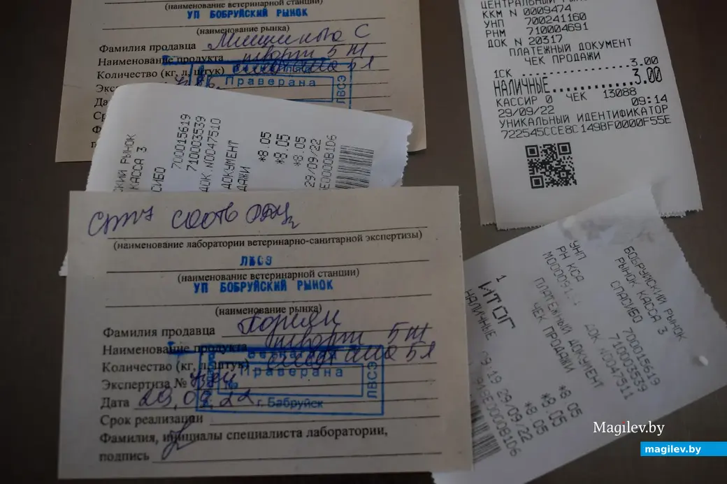 29.09.22, Бобруйский центральный рынок. Справки для работы в молочном павильоне.