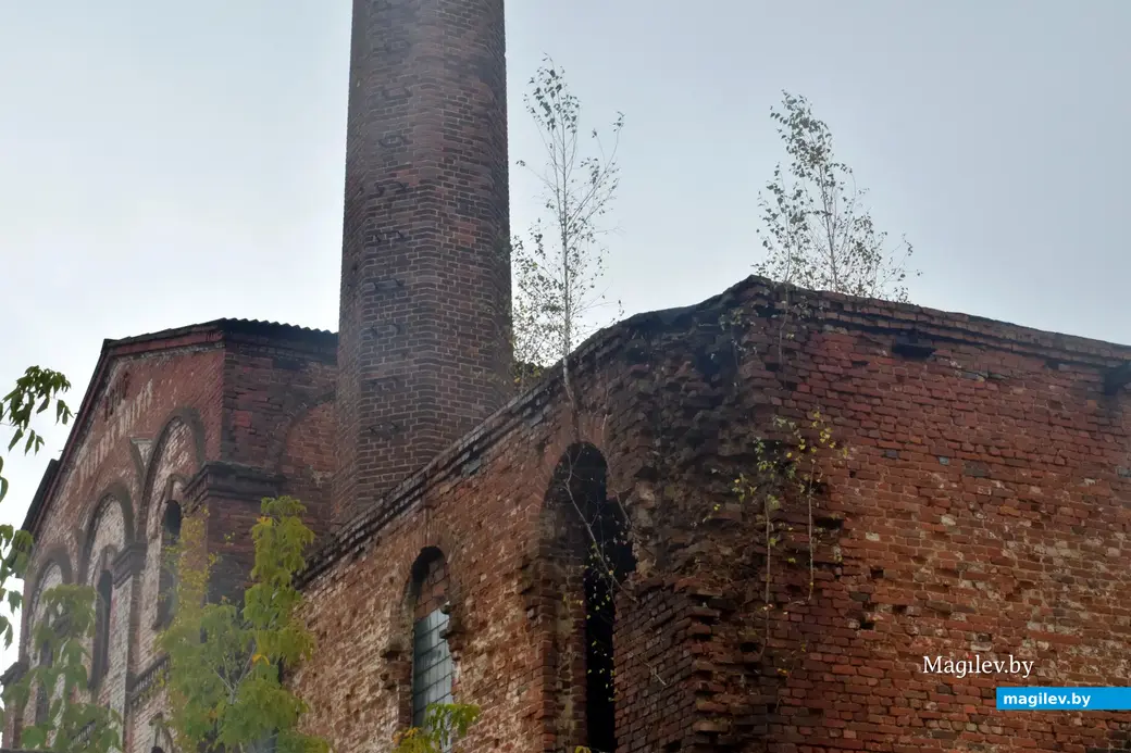 Бобруйск, 1.10.2022. Здание бывшего винзавода (1897г.). Знаменитый фасад с витражными окнами и девизом