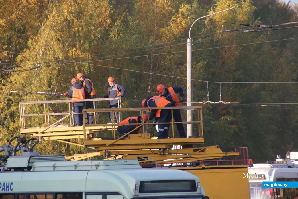 14.10.2022г. В Бобруйске оборвалась контактная сеть для троллейбусов, движение остановлено. Фото: Руслан Рябов