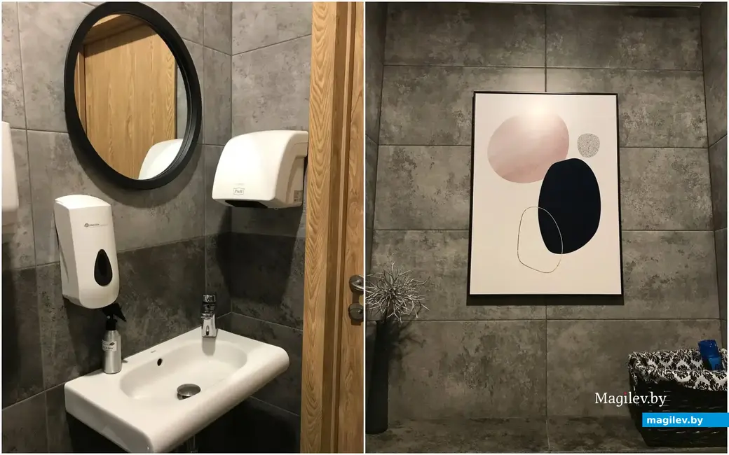 Рядом корзинка с освежителем воздуха, влажными салфетками и другими женскими гигиеническими средствами, что очень здорово!