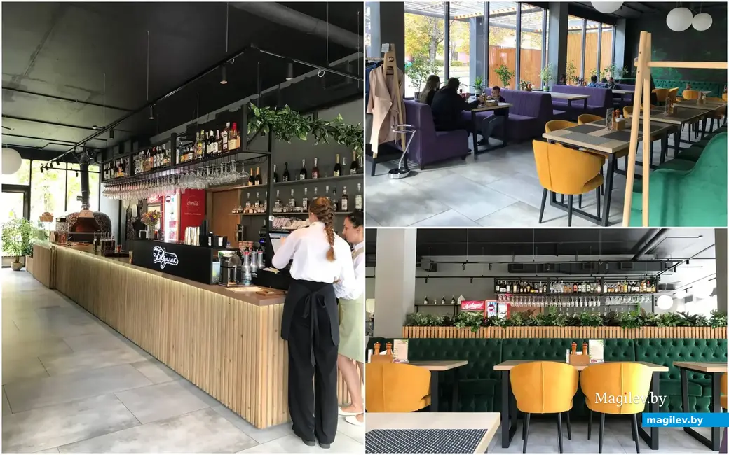 Интерьер выполнен в приятных глазу оттенках: зеленая и желтая мебель, темно-сиреневые диваны.