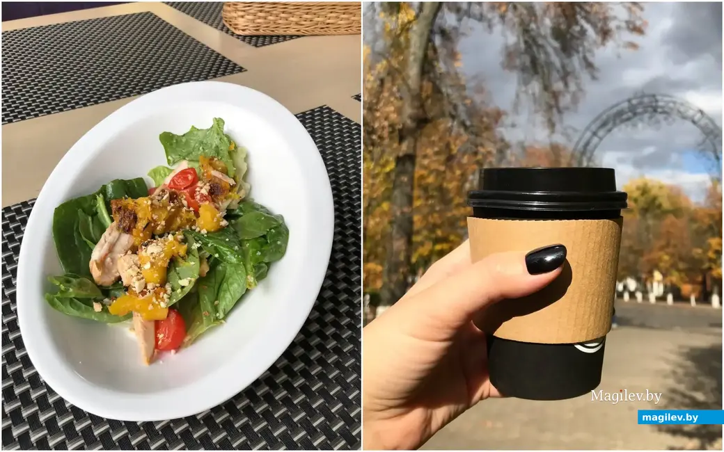 Слева: салат с печеной тыквой, заказывала для мамы. Справа: тот самый чай «Эскимо».