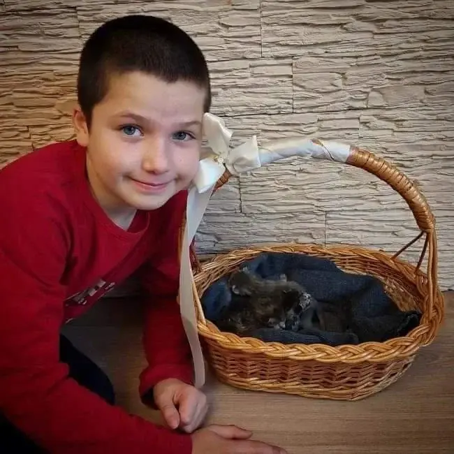 Тимур со спасенными котятами.Фото предоставлено Екатериной Крамко.