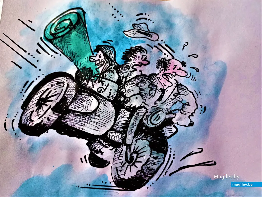 Поездка с ветерком и с только что купленным по блату паласом. Рисунок автора.