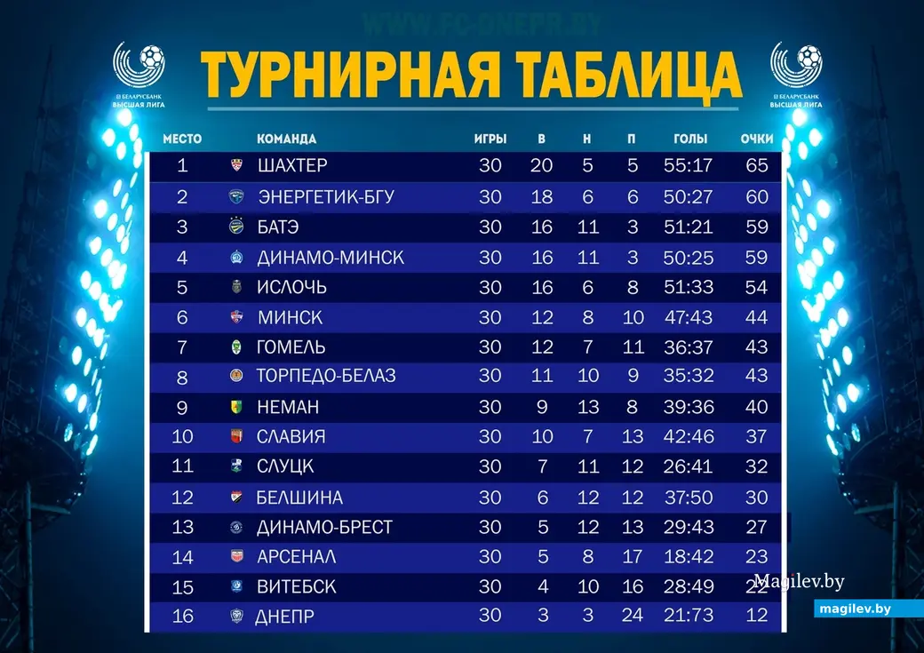 Чемпионат Беларуси по футболу. Встреча в Мозыре между Славией и Днепром. Счет: 5:0.