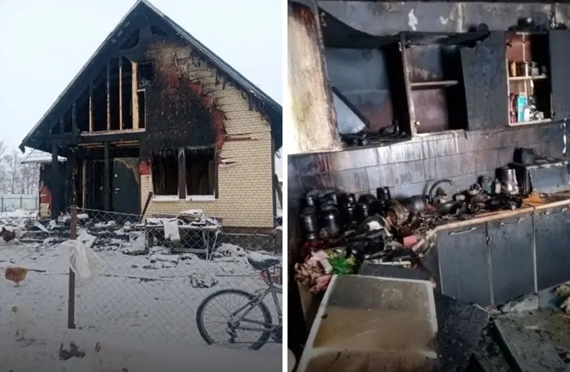 Зимница Могилевской области. В одном из домов произошел пожар (ул. Победы, д. 1Б), там жила семья с тремя детьми. Фото: ПСО "Феникс"