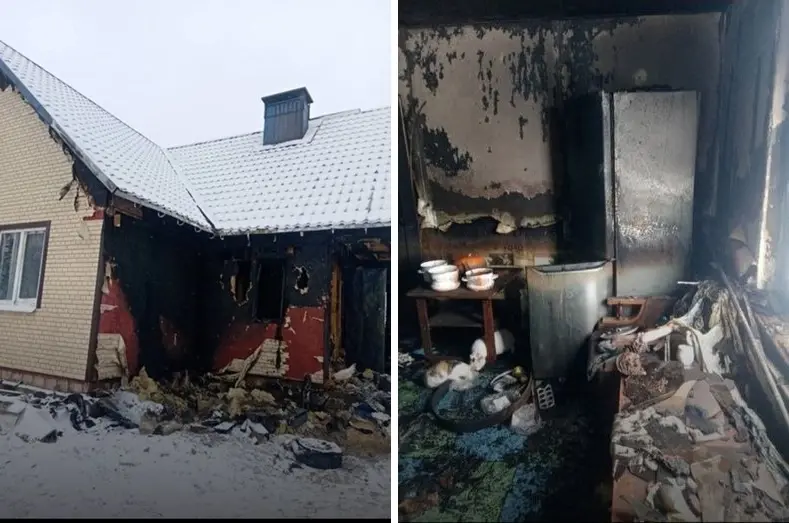 Зимница Могилевской области. В одном из домов произошел пожар (ул. Победы, д. 1Б), там жила семья с тремя детьми. Фото: ПСО "Феникс"