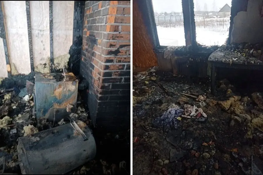 Зимница Могилевской области. В одном из домов произошел пожар (ул. Победы, д. 1Б), там жила семья с тремя детьми. Фото: ПСО "Феникс"