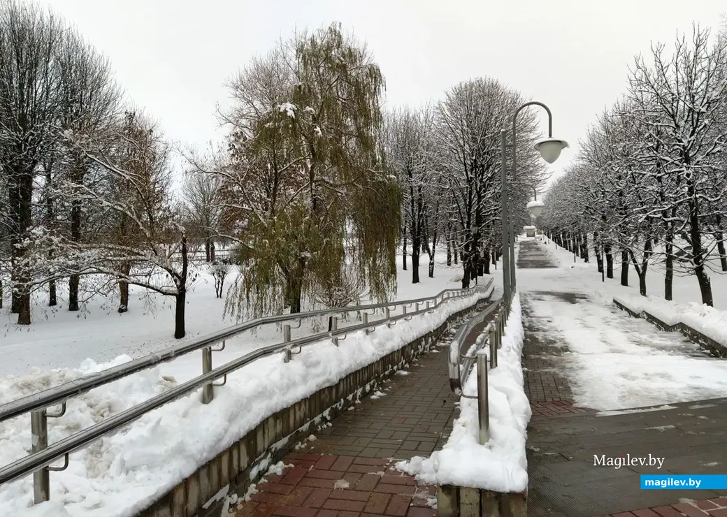 Пушкинский проспект. Могилев. 28 ноября 2022 года. Тротуар на повороте на Большую Чаусскую улицу.