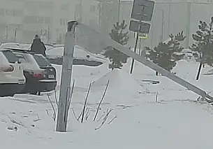 В Могилеве мусоровоз снес три фонарных столба. Фото очевидцев