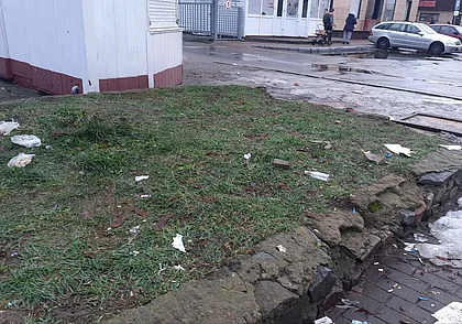 Снег в центре Могилева растаял – мусор «вылез». Фотофакт