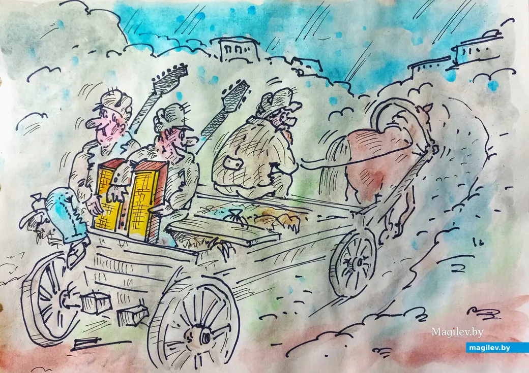 До концерта остаются считанные минуты. Могилев, ул. Лазаренко, 1969 г. Рисунок автора.