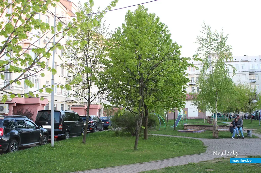 Во дворе дома №42 по улице Первомайской все так же просторно и уютно. Могилев. Май 2023 года.