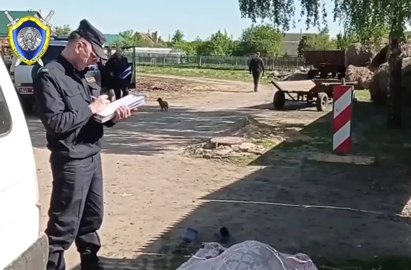 Агрогородок Ковали, Бобруйский район, 20 мая 2023 года. Следственно-оперативная группа работает на месте происшествия. Кадр Видео СК.