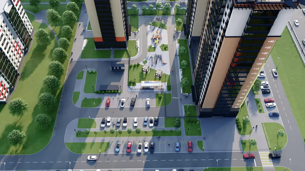 Жилой комплекс «Ориентир» в Могилеве, который строится на пересечении улиц Ленинской и Стасова. Вид сверху. Проектное решение.