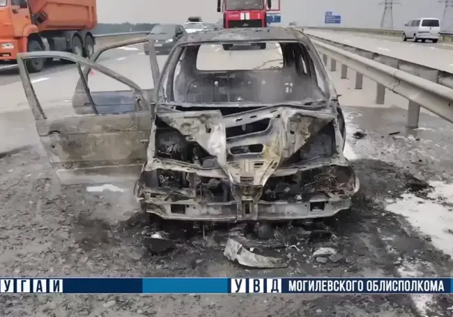 В Могилевском районе на дороге сгорел автомобиль