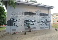 На Ленинской появился новый мурал со старым Могилевом. Фотофакт