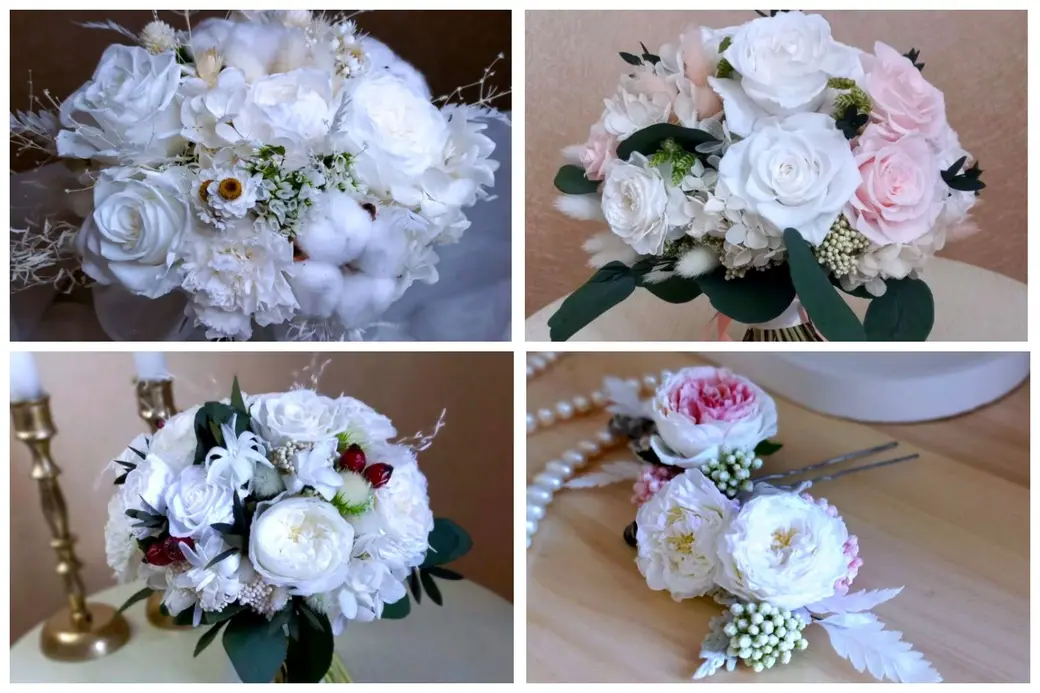 Букеты из стабилизированных цветов и сухоцветов, созданные Натальей Кусковой.