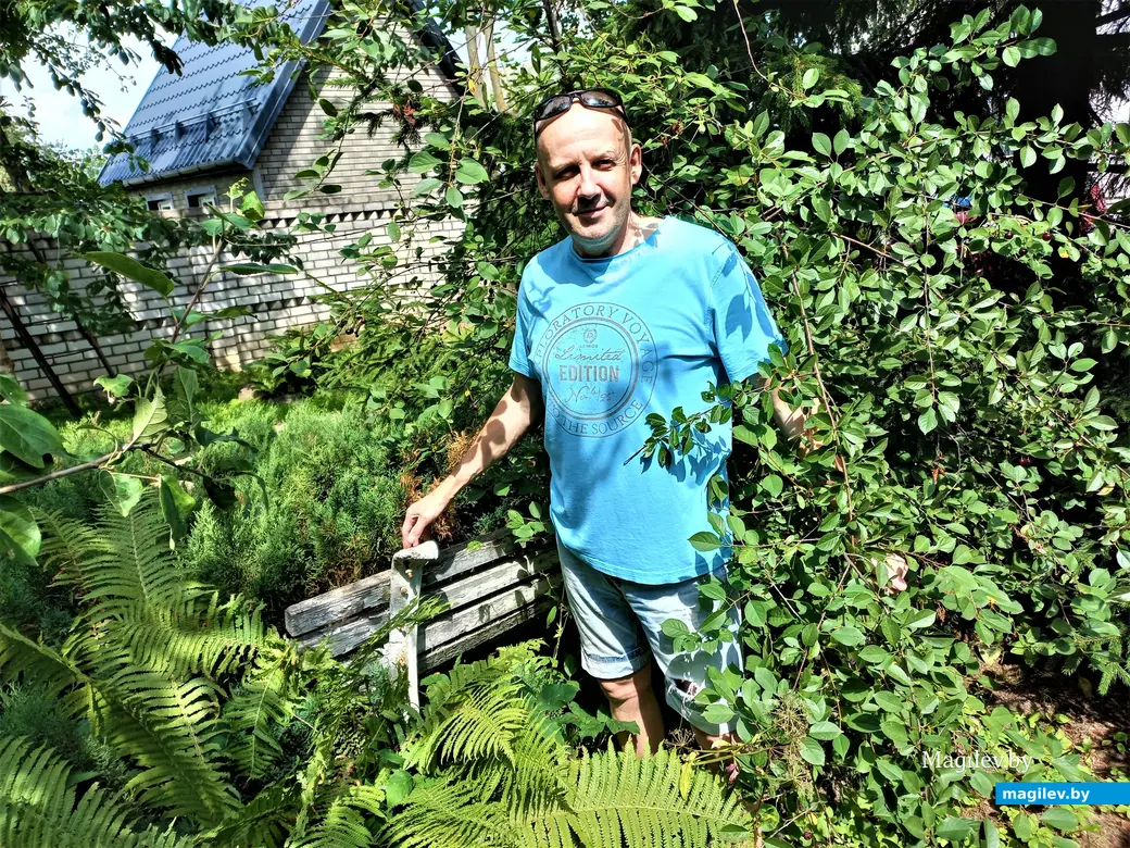 Лавочка у Юры Войтешонка чувствует себя, как рыба в... То есть, как гриб в лесу. Могилев, август 2023 г.