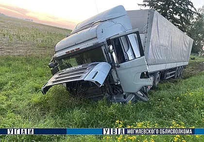 В Шкловском районе фура съехала в кювет: пострадал водитель