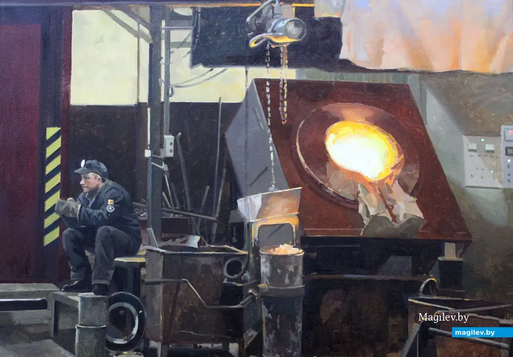 Ли Мин Си «Перерыв». Выставка «Могилевщина индустриальная». Могилевский областной художественный музей имени Павла Масленикова. Могилев, 30 октября 2023 года.