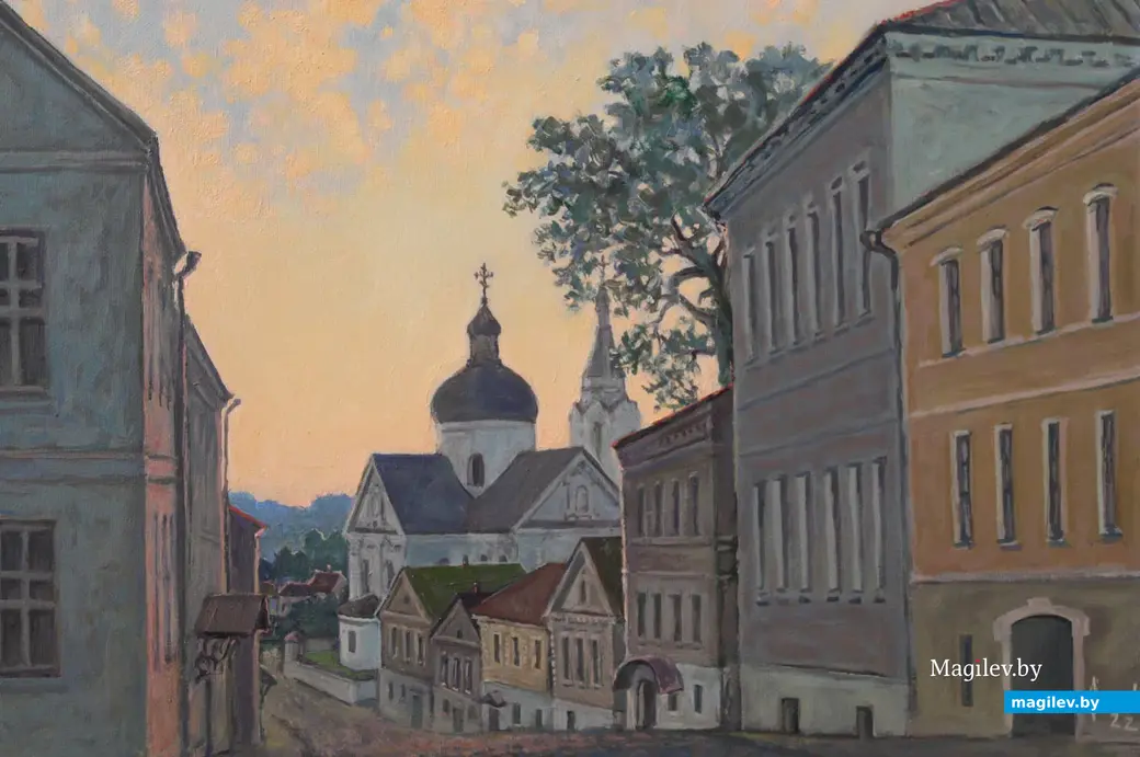 Выставочный проект «Шчырасць адзіноты» Василя Комарова в Выставочном зале Могилева. 8 ноября 2023 года. Картина «Свердлово-Успенская улица» 2022 год.