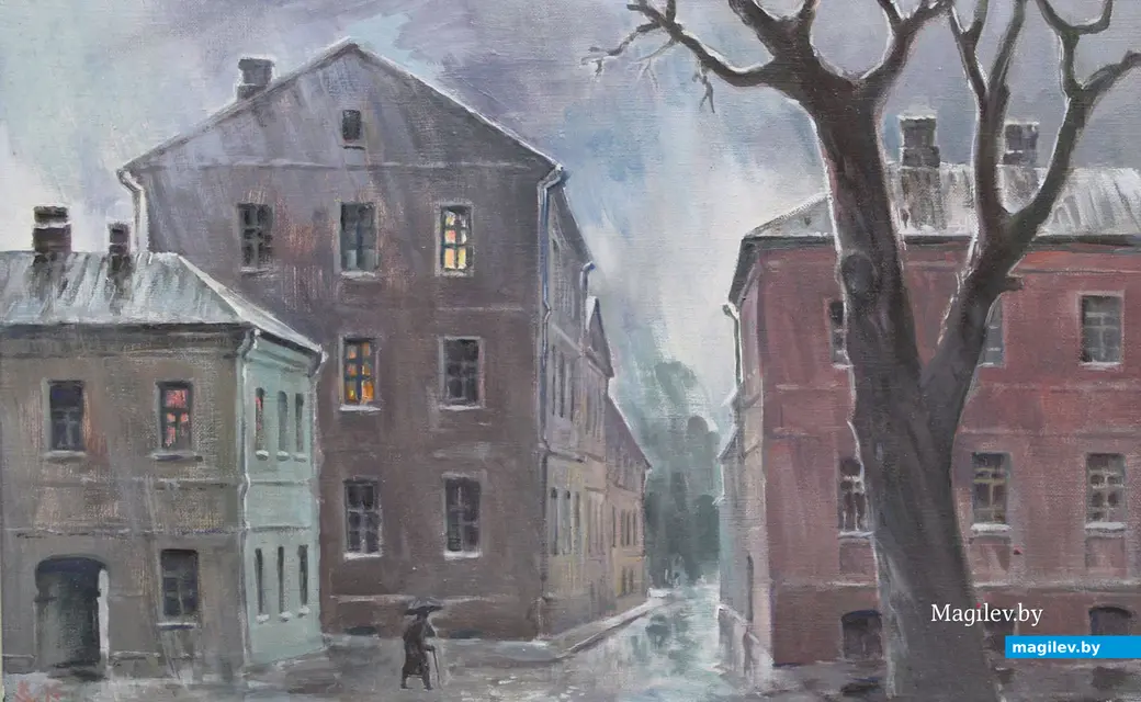 Выставочный проект «Шчырасць адзіноты» Василя Комарова в Выставочном зале Могилева. 8 ноября 2023 года. Картина «Дождж» 2016 год.