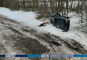 В Могилевском районе опрокинулся на повороте автомобиль Kia. Пострадал ребенок