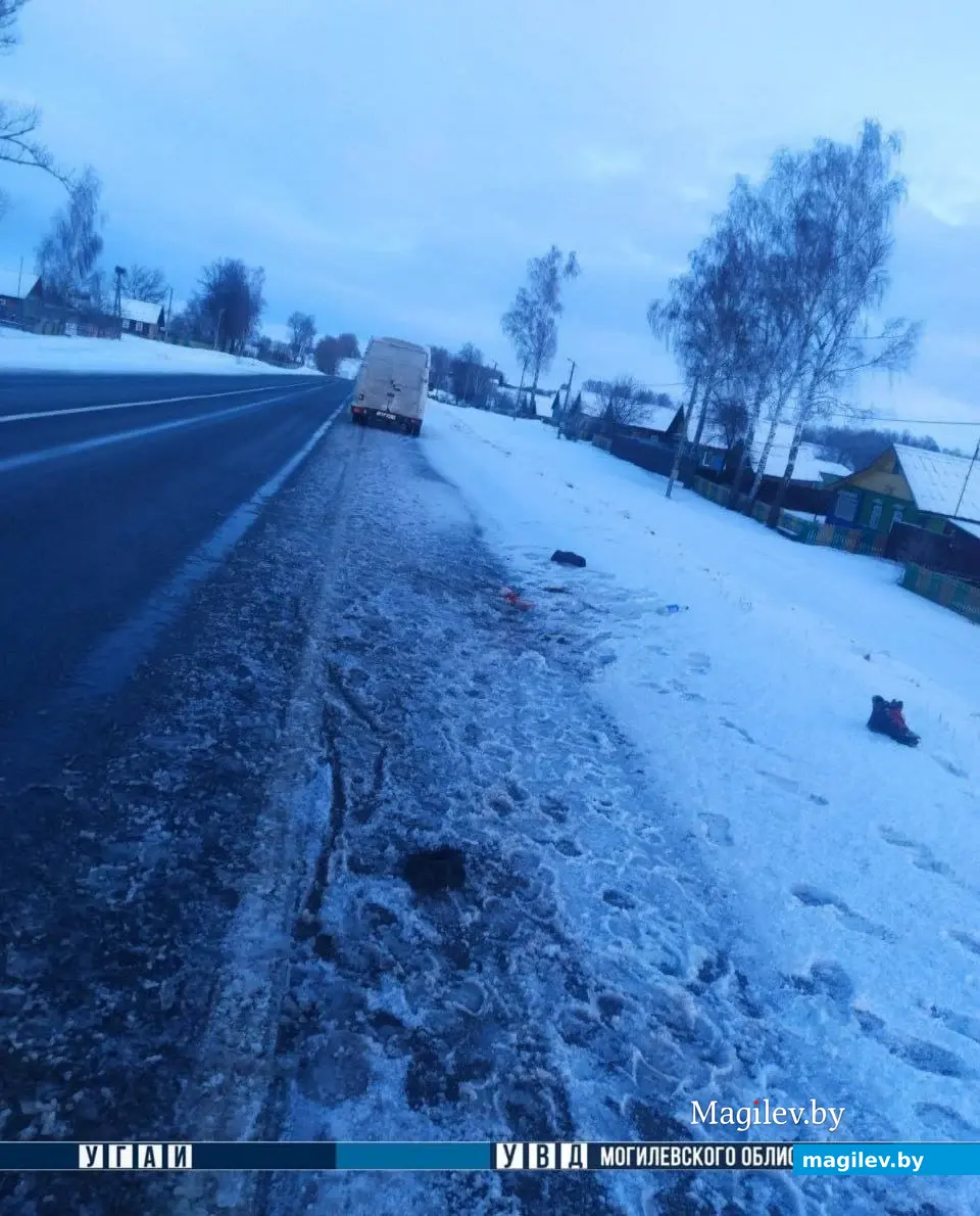 Февраль 2024 г., Шкловский район, д. Княжицы. ДТП с участием автомобиля Iveco и нетрезвого пешехода.